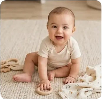 Baby lying down laughing