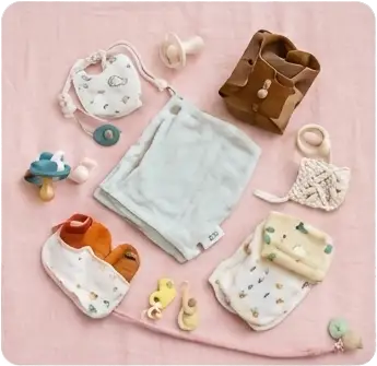 Baby care products flatlay